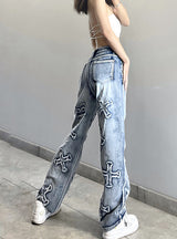 Letter Patch Loose Straight Jeans