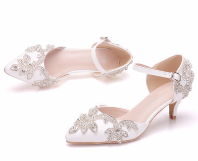 White Rhinestone Stiletto Pointed Sandals