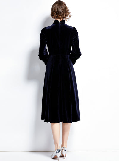 Velvet Wooden Ear Collar Mid-length Dress