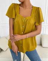 Elegant Square Solid Color Collar T-shirt