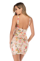 Suspender Backless Printed Sequined Dress