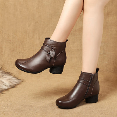 Women's Short  Leather Retro Martin Thick Boots