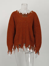 V-neck Turtleneck Fringed Colored Dots Sweater