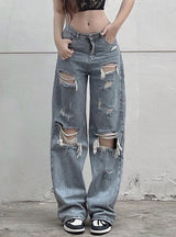 Irregular Leg Holes Straight Jeans