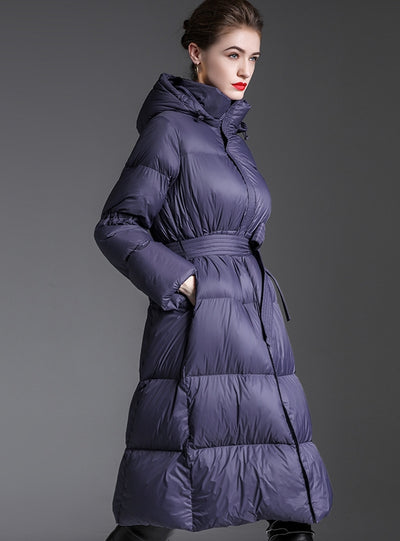 Long Over-the-knee Padded Hooded Down Jacket