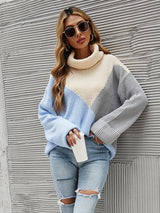 Color Lapel Long Sleeve Loose Sweater