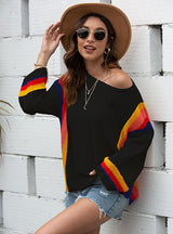 Hollow Beach Stitching Knit Rainbow Sweater