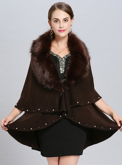 Knitted Sweater Cardigan Female Fox Fur Shawl Cape