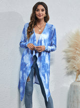 Women's Irregular Tie-dye Printed Knitted Cardigan Coat