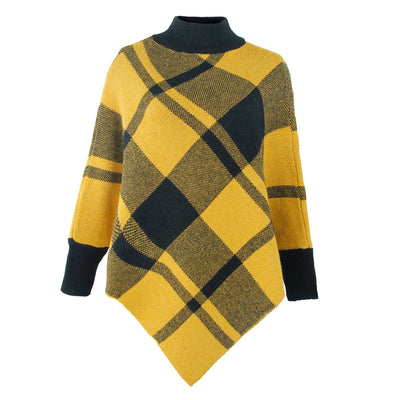 Colourful Plaid Bat Sleeve Knitted Cloak Shawl