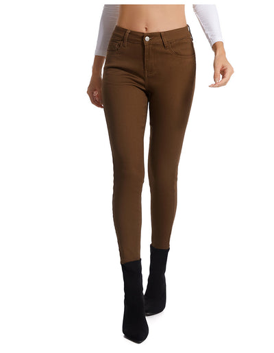 High-elastic Brown Casual Nine-minute Pants