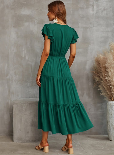 Lotus Leaf Sleeve V-neck Big Swing Dress