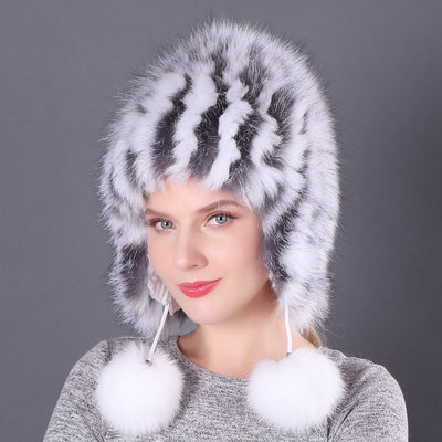 Women Fox Fur Hat Fur Ball