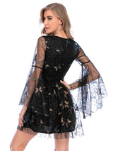 Retro Mesh Long Sleeve Sequined Dress