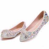 Colored Rhinestone Bow Pointed Shoes