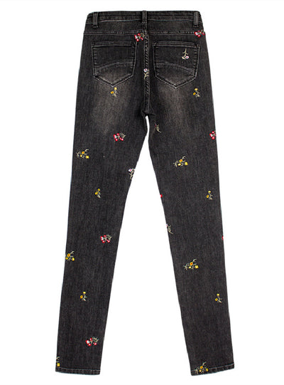 Embroidered Slim Elastic Pencil Pants