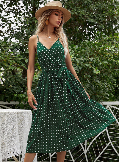 Long Wave Sling Pleated Dress