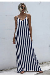 Summer V-neck Loose Striped Sling Dress