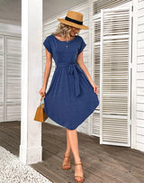 Knitted Short-sleeved Leisure Holiday Style Dress