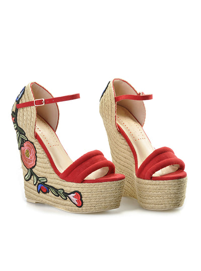 Embroidered Platform Shoes Espadrille Shoes Flower