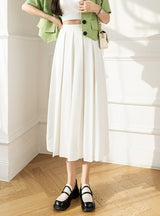 Retro Pleated Design Elastic High Waist Skirt