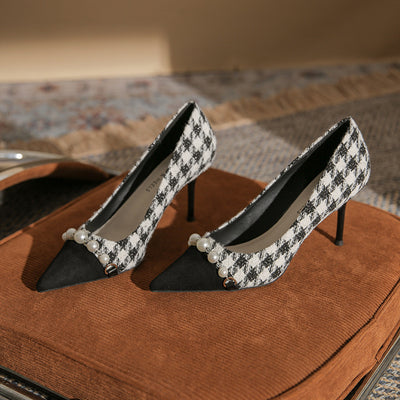 Houndstooth Square Pointed Shallow Shoes