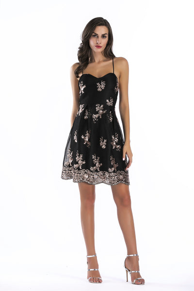 Mesh Sleeveless Sling Sequined Dress