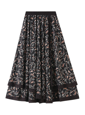 Fake Two-piece Retro Floral Mosaic Big Swing Skirt