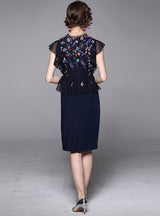 Yarn Embroidery Fake Two-piece Slim Dress