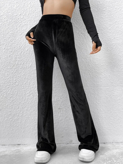 High Waist Flared Trousers Velvet Casual Pant