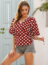 V-neck Chiffon Flared Sleeves Shirt