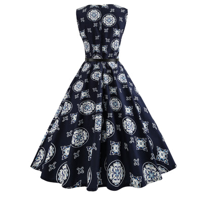 Women Retro Slim Print Dress