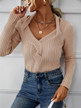 V-neck Long-sleeved Thin Sweater Top