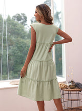 Loose Pleated Cotton Stitching Cake Dress