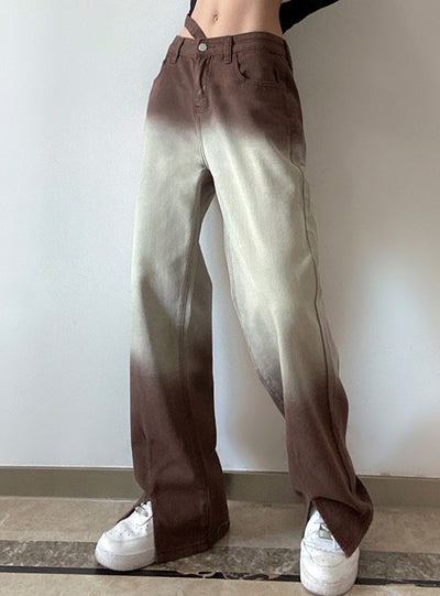 Tie-dyed Gradient Split High Waist Jeans