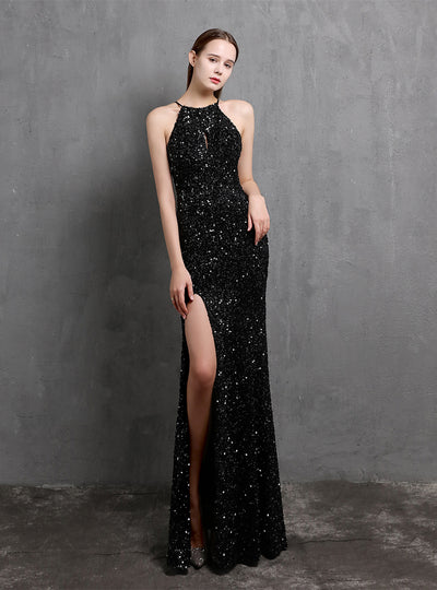 Party Club Halter Sequins Split Prom Dress