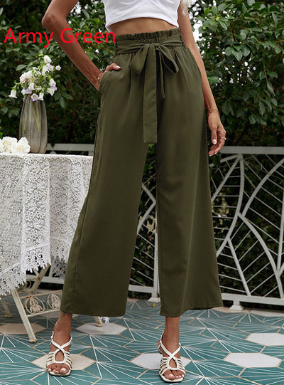 High Waist Lace-up Wide-leg Pants