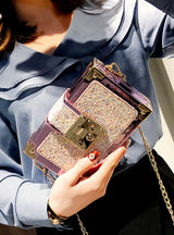 Gradient Color Sequins Box Style Female Party Clutch Bag 