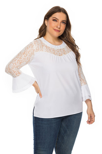 Long Sleeve Lace Stitching Loose Top