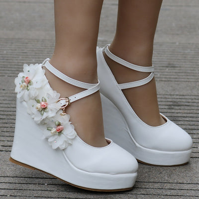 Waterproof Platform Cross Wedge Wedding Shoes