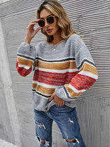 Striped Color Matching Collared Sweater