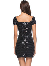 Square Neck Backless Mini Sequined Dress