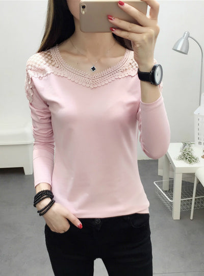 Women's Lace Long Sleeve Lace T Shirt Slim