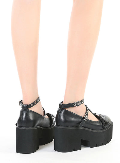 Love Buckle Cross Wings Retro Platform Shoes