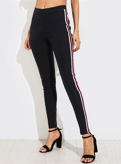 Ladies Side Striped Skinny Pants High Waist Workwear