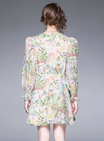 Floral Long Sleeve V-neck Dress