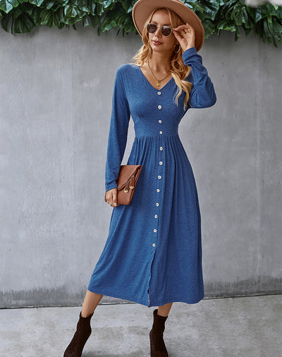 Waist Stretch Long Sleeve Dress