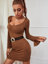 Knitted Long-sleeved Short Dress