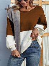 Color Round Collar Back Tie Sweater