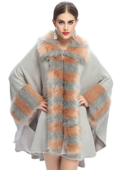 Fox Like Fur Collar Knitted Cardigan Shawl Coat